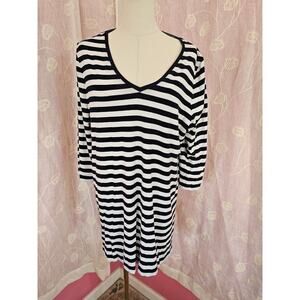 Chico's Ultimate Tee Women's 2 Large Blue Striped V-Neck 3/4 Sleeve Cotton Tunic